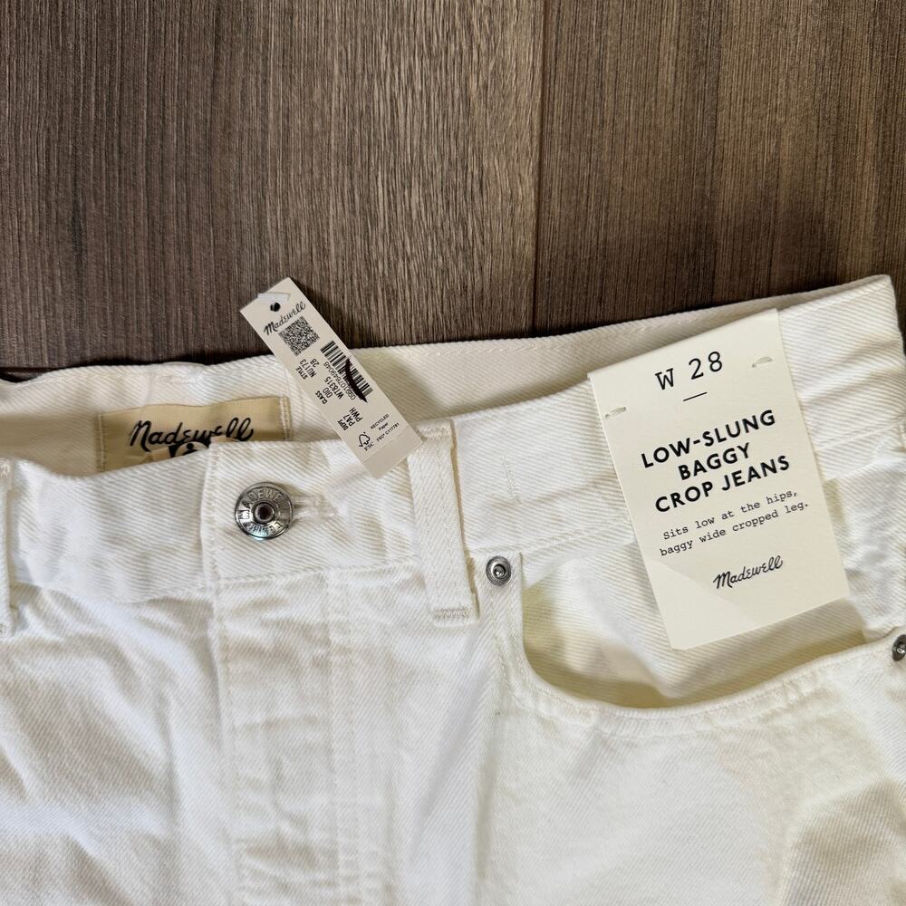 Madewell Low-Slung Baggy Crop Jeans WMNS 28 White Denim Rigid Button Fly Raw hem - Picture 5 of 9